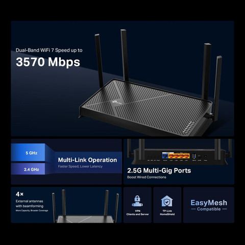 נתב TP-Link Archer BE230 BE3600 Dual-Band Wi-Fi 7 2.5G