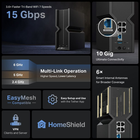 ראוטר גיימינג TP-Link BE15000 Tri-Band Wi-Fi 7 Archer BE700