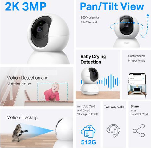 מצלמת אבטחה מסתובבת אלחוטית TP-Link Pan / Tilt Tapo C210