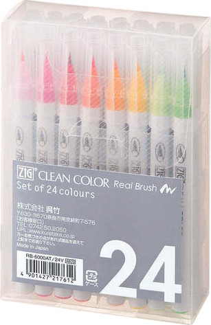 ZIG clear real brush - טוש מכחול צבעי מים 24 גוונים