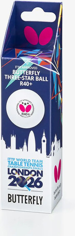 3 כדורי טנ"ש 3 כוכבים לתחרות בטרפליי - Three-Star R40+ WTTTC London 2026