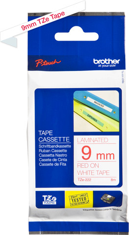 סרט מקורי למדפסת מדבקות 9 ממ כתב אדום/סרט לבן Brother TZe-222