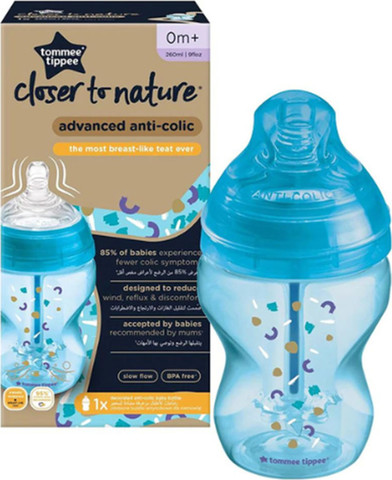 בקבוק אנטי-קוליק תכלת 0m+ של טומי טיפי מסדרת Tommee Tippee Advanced Anti-Colic