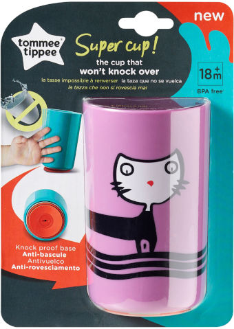 כוס פטנט לילך שאינה נופלת 18m+ מסדרת Tommee Tippee Super Cup - הדפס חתול