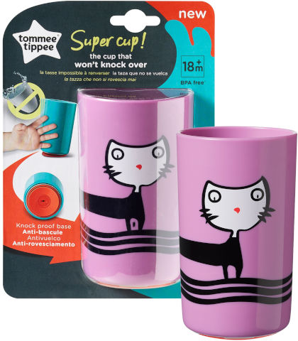 כוס פטנט לילך שאינה נופלת 18m+ מסדרת Tommee Tippee Super Cup - הדפס חתול
