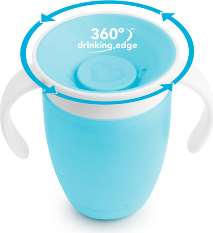 כוס הפלא 360° עם ידיות אחיזה 207 מ''ל - כחול פסטל