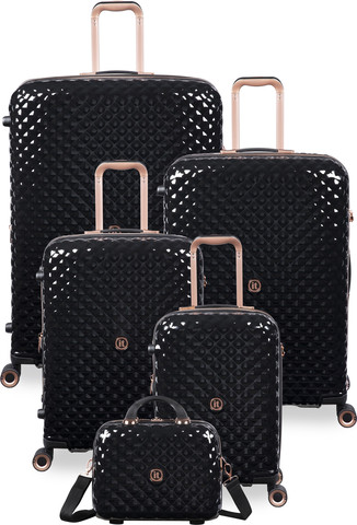 סט 5 מזוודות יוקרה בלתי שבירות Glitzy מבית IT Luggage - חלקים בגדלים 32″ / 28″ / 24″ / 20″ + תיק איפור תואם צבע שחור