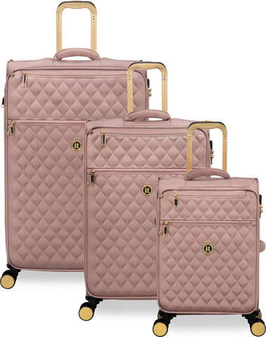 סט מזוודות בד קלות 3 יח' 30/25/20 מבית IT Luggage דגם GLIMMERING בצבע ורוד מוזהב