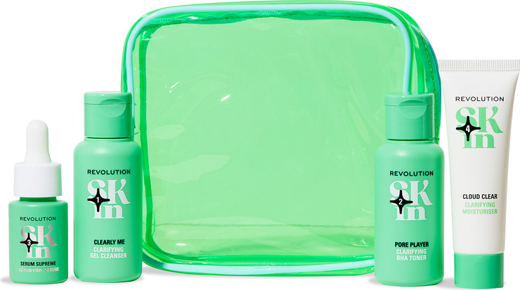 SKIN CLEARLY סט ג'ל ניקוי + טונר + סרום פילינג + קרם ג'ל