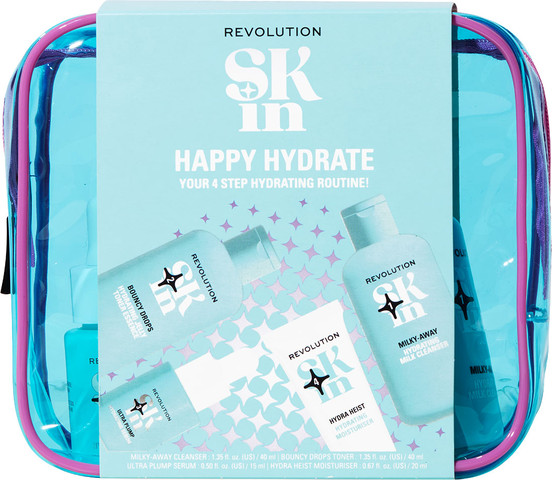SKIN HAPPY HYDRATE סט חלב ניקוי  + אסנס מעניק לחות מרווה + סרום + קרם לחות