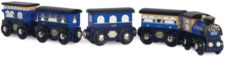 רכבת עץ כחולה לילדים