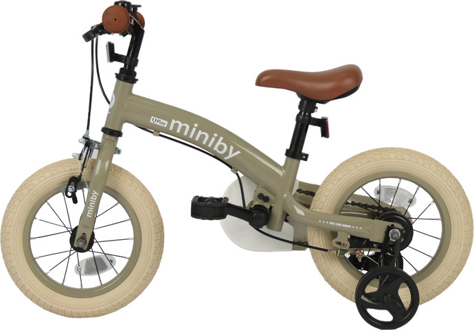 MINIBY 3in1 - אופני איזון "12 שהופכים לאופני ילדים עם בלם יד וגלגלי עזר לגילאי 2-5 שנים - אפור