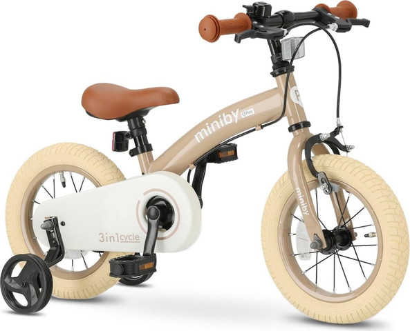 MINIBY 3in1 - אופני איזון "12 שהופכים לאופני ילדים עם בלם יד וגלגלי עזר לגילאי 2-5 שנים - ניוד
