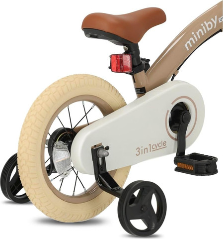 MINIBY 3in1 - אופני איזון "12 שהופכים לאופני ילדים עם בלם יד וגלגלי עזר לגילאי 2-5 שנים - ניוד
