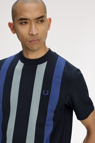 חולצת טישירט קצרה פרד פרי Vertical Stripe גברים - פרד פרי - Black