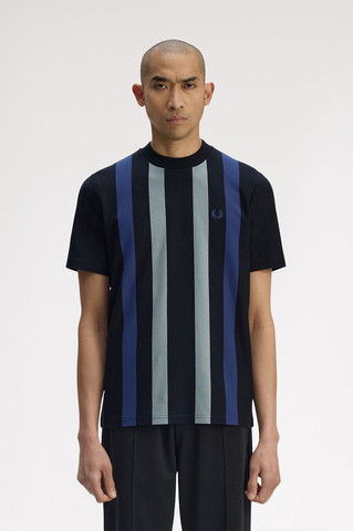 חולצת טישירט קצרה פרד פרי Vertical Stripe גברים - פרד פרי - Black