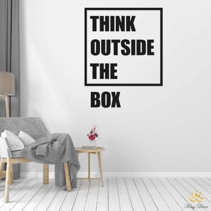 מדבקת קיר משפט השראה THINK OUTSIDE THE BOX לבית ולמשרד