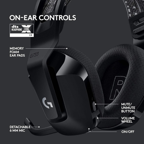 אוזניות גיימינג אלחוטיות Logitech G733 LIGHTSPEED RGB HEADSET Black
