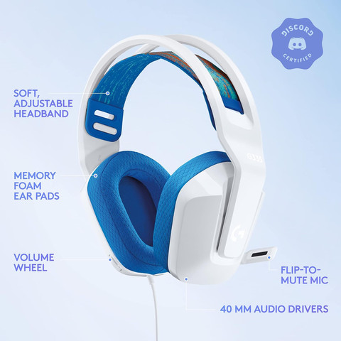 אוזניות גיימינג חוטיות Logitech G335 White