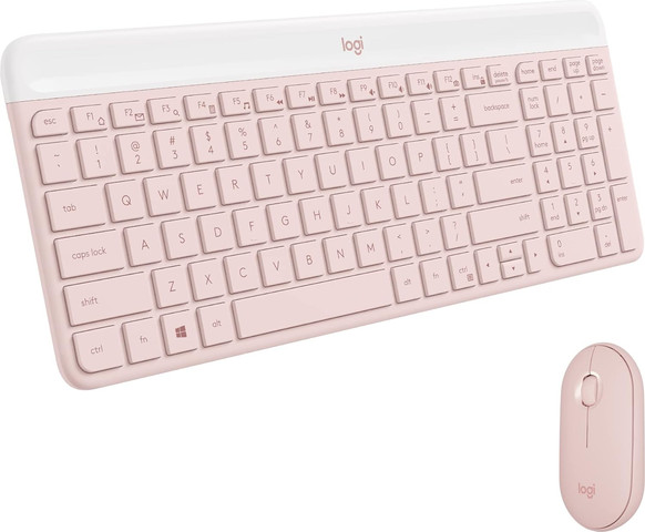 סט מקלדת ועכבר אלחוטיים Logitech MK470 Slim Wireless Combo ורוד עיצוב מינימליסטי שקט ודק במיוחד