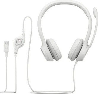 אוזניות עם מיקרופון Logitech H390 USB בצבע לבן