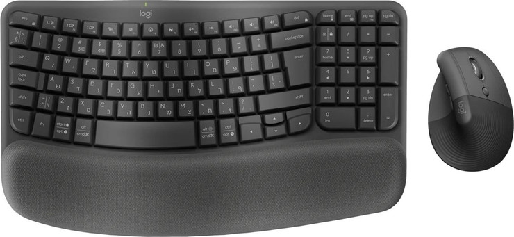 סט מקלדת ועכבר אלחוטיים ארגונומיים Logitech Wave Keys & Lift Vertical Graphite Bluetooth Easy-Switch Multi-OS Heb/Eng
