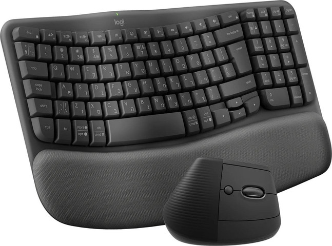 סט מקלדת ועכבר אלחוטיים ארגונומיים Logitech Wave Keys & Lift Vertical Graphite Bluetooth Easy-Switch Multi-OS Heb/Eng