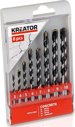 סט 8 מקדחים פלדה-קרבון לקידוח בבטון 3-10 מ"מ KREATOR קרייטור KRT012402