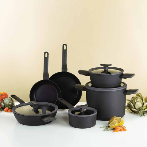 סט 10 סירים ומחבתות cookware אפור כהה