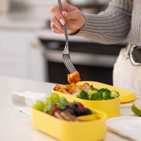 קופסת אוכל BENTO צהובה, 2 קומות 1000 מ"ל