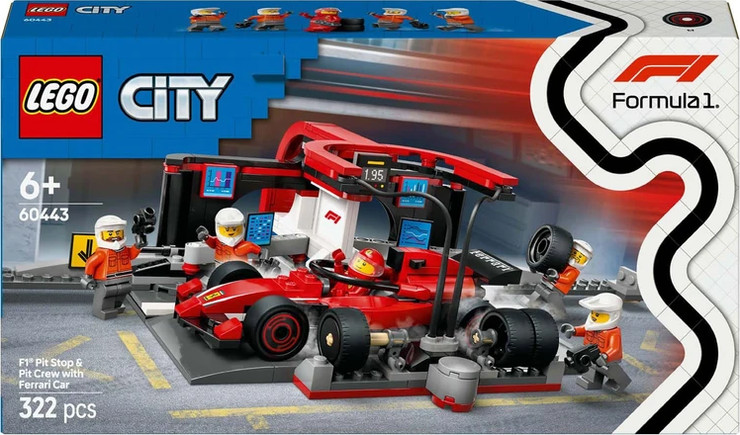 לגו סיטי תחנת עצירה וצוות תיקונים של F1 עם מכונית Ferrari אדומה 60443 - Lego