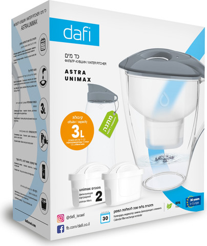 Dafi Astra Unimax 3L Set – קנקן מים + בקבוק + 2 מסנני Unimax