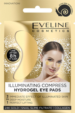 GOLD ILLUMINATING COMPRESS רפידות הידרוג'ל עם זהב וריר חלזונות  3 ב-1 להארת אזור העיניים