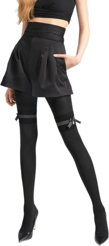 גרביון כותנה עבה ומעוצב 120 דנייר ZAZU L03 ,GREY-BLACK
