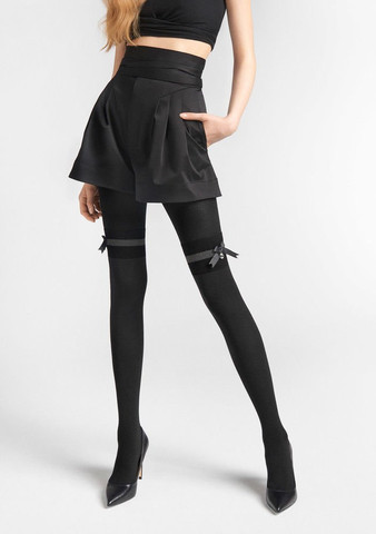 גרביון כותנה עבה ומעוצב 120 דנייר ZAZU L03 ,GREY-BLACK