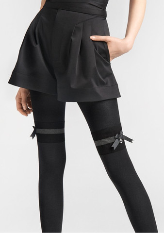 גרביון כותנה עבה ומעוצב 120 דנייר ZAZU L03 ,GREY-BLACK