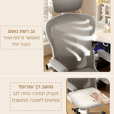 כיסא תלמיד ארגונומי דגם Chairy- לבן עם ריפוד שחור