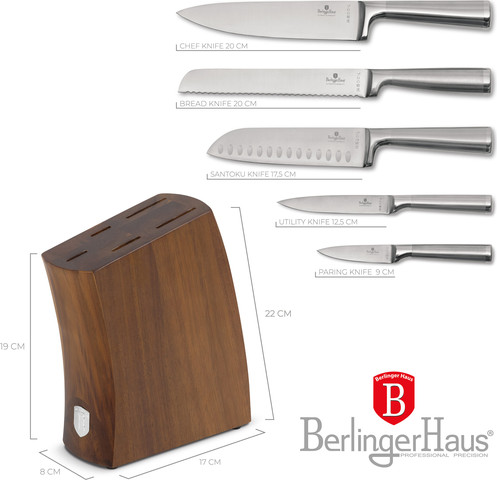 סט סכינים יוקרתי עם מעמד עץ אקציה Berlinger Haus BH3124