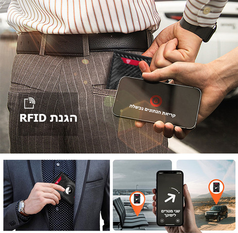 ארנק Krymorith™ Signature חכם עם מקום ל-AirTag והגנת RFID - שחור פחם