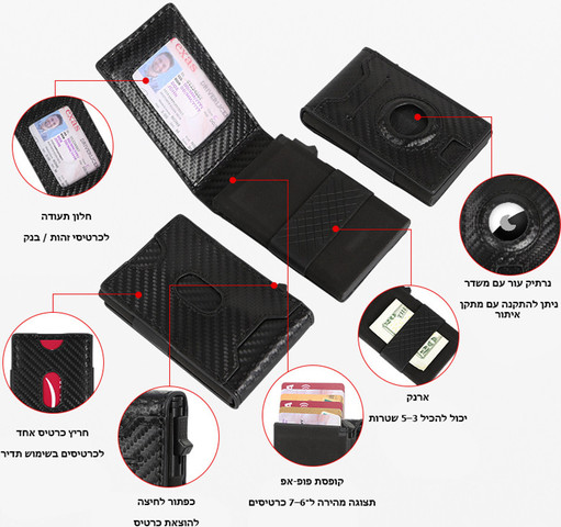 ארנק Krymorith™ Signature חכם עם מקום ל-AirTag והגנת RFID - שחור פחם