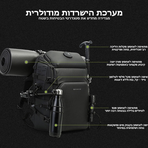 תרמיל Zorynix™ Prime מבית כאמל מאונטיין – 35 ליטר, מתאים למחשב עד 16 אינץ' - שחור