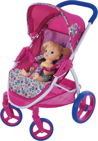 סט עגלת בובות עם בובה וסלקל BABY ALIV