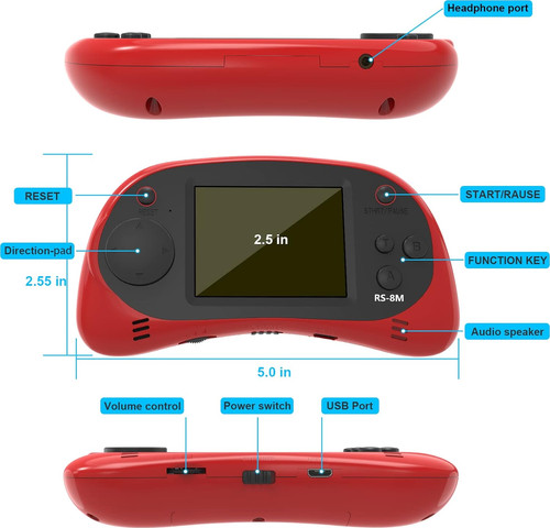 גימבוי MASTER עם 220 משחקים, מסך HD "2.5, סוללה נטענת + תיק אחסון ואזניות מתנה - אדום