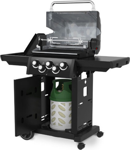 גריל גז 3 מבערים Royal 390 55,000 BTU שחור + כירת צד ושיפוד מבית המותג הקנדי Broil King