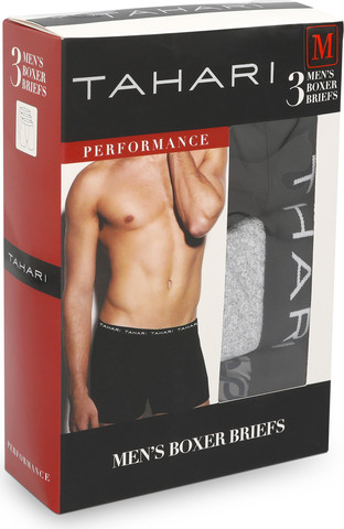 מארז 3 בוקסר בריפס Tahari Performance לגברים - שחור, אפור מלאנז' והדפס גיאומטרי