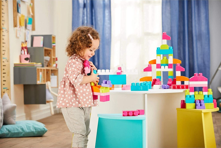 תיק ורוד קוביות גדולות 80 חלקים - מגה בלוקס