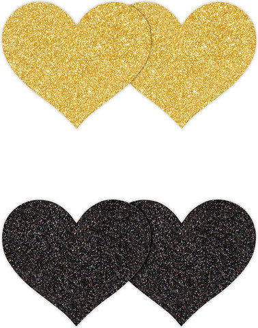 מדבקות פיטמה בצורת לב | 2 זוגות בצבעים שונים | Pasties Glitter Hearts ,מיקס