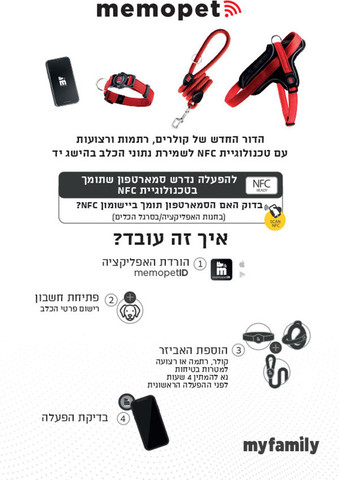 קולר ורצועה לכלב | אדום | עם חיבור לאפליקציה ייעודית Size קולר בגודל 28 רצועה בעובי 12 מ"מ