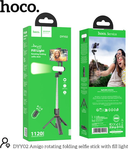 חצובת סלפי עם תאורת LED ושלט Bluetooth Hoco DYY02