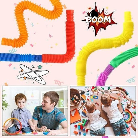 צינורות תחושה פופ צבעוניים נמתחים ל - 47 ס"מ ומשתנים למגוון צורות עם חיבור בקצה כולל 30 חלקים